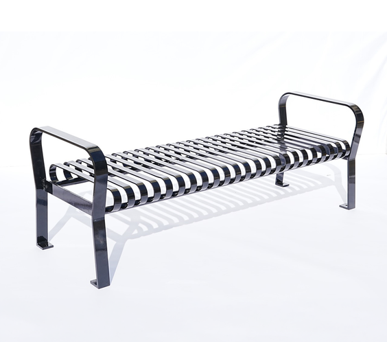 Courtyard Commercial Slatted Steel Bench Without Back - 6ft