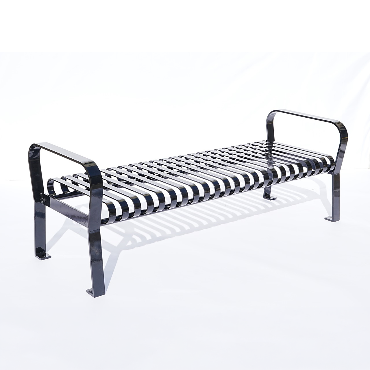 Courtyard Commercial Slatted Steel Bench Without Back - 6ft