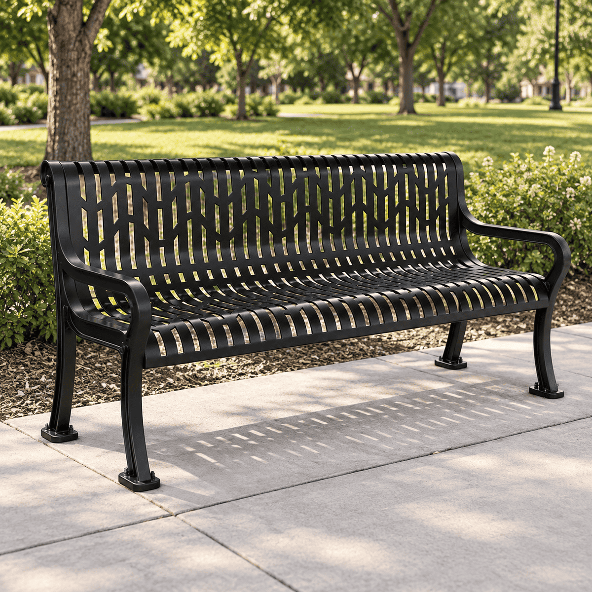 Keystone Commercial 74in Ribbed Steel Park Bench With Back & Arms – Thermoplastic Coated