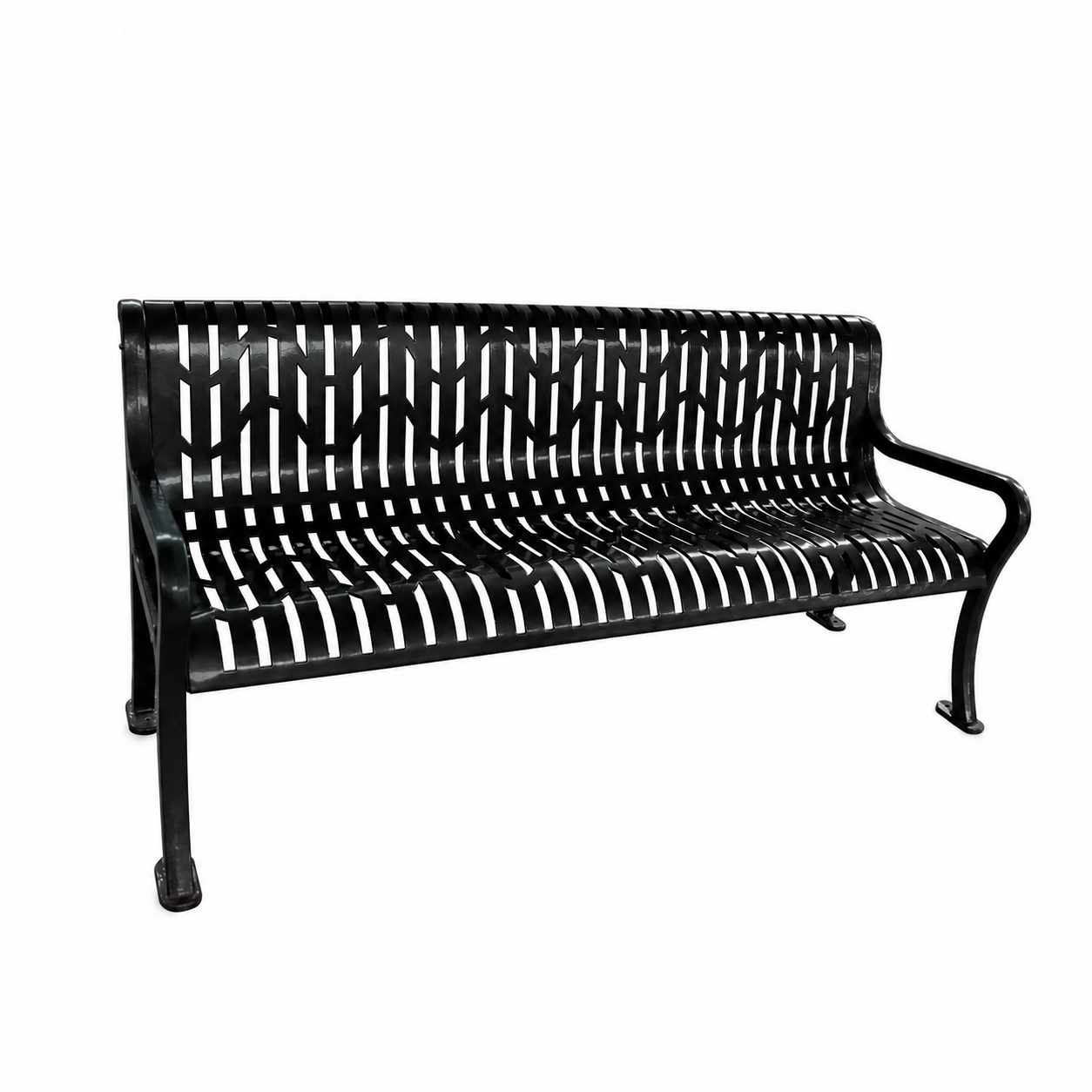 Keystone Commercial 74in Ribbed Steel Park Bench With Back & Arms – Thermoplastic Coated