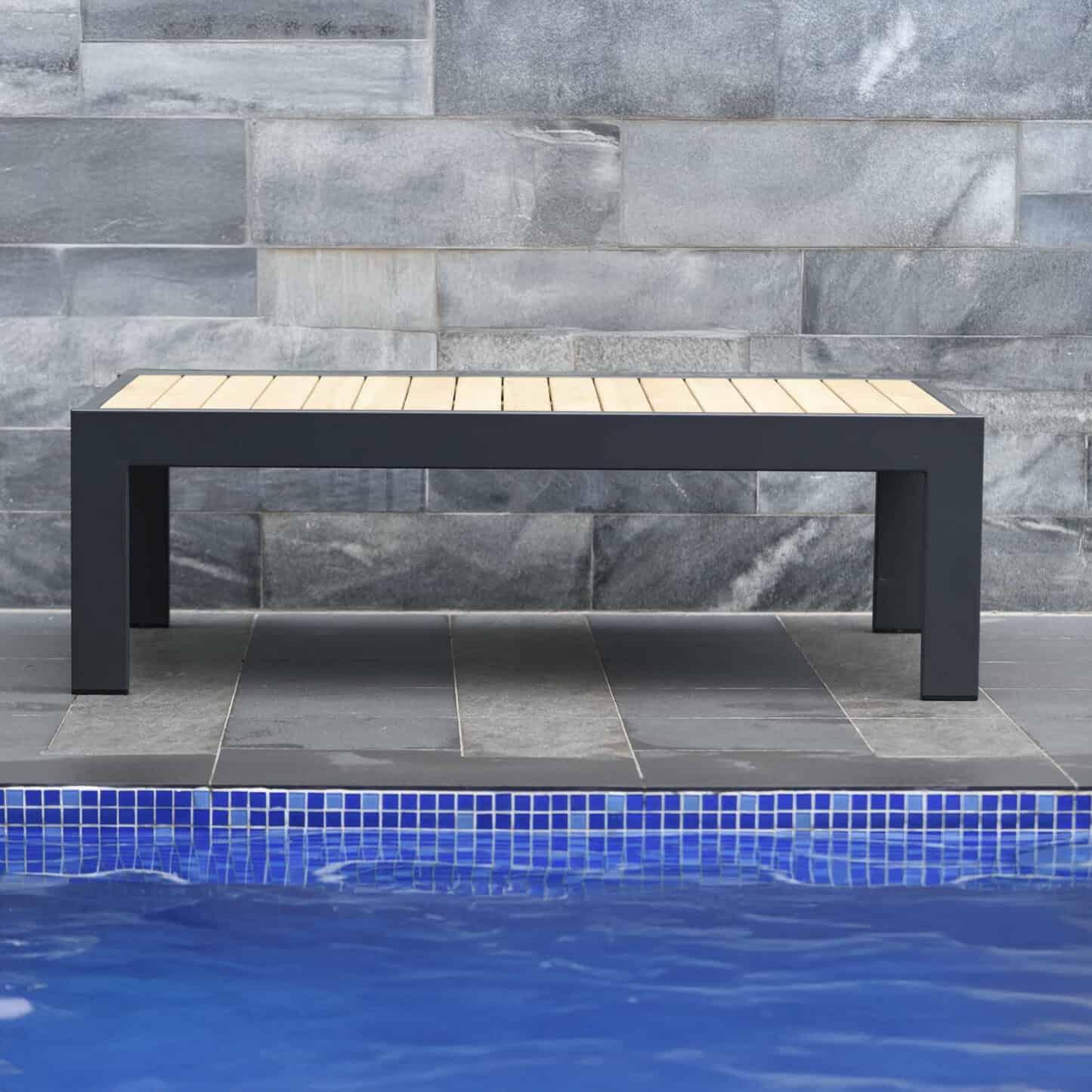Oceanic Commercial Coffee Table - Aluminum with Teak