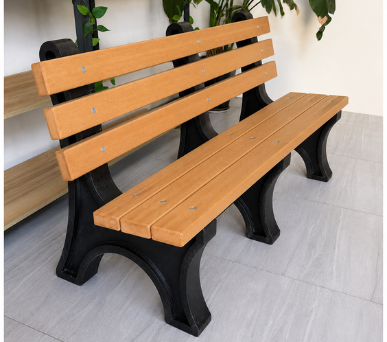 Commercial 6ft Recycled Plastic Bench with Back – 100% HDPE, Heavy-Duty Frame