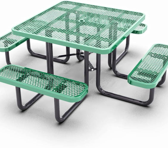 Outdoorsiness Quick Ship 46" Square Expanded Metal Picnic Table - Thermoplastic Coated, UL Certified, Commercial Grade