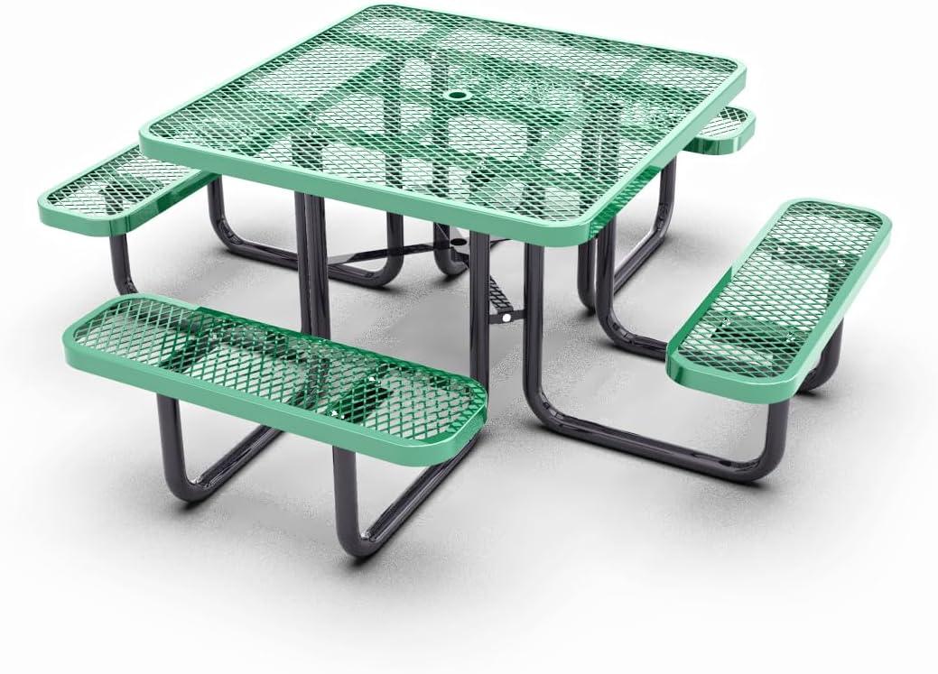 Outdoorsiness Quick Ship 46" Square Expanded Metal Picnic Table - Thermoplastic Coated, UL Certified, Commercial Grade