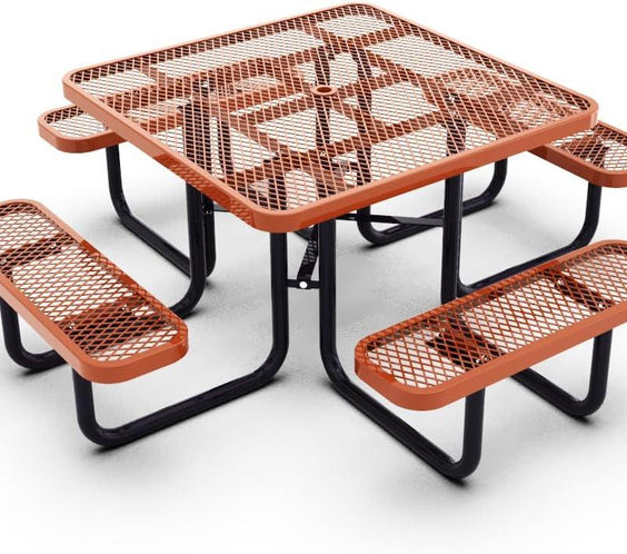 Outdoorsiness Quick Ship 46" Square Expanded Metal Picnic Table - Thermoplastic Coated, UL Certified, Commercial Grade
