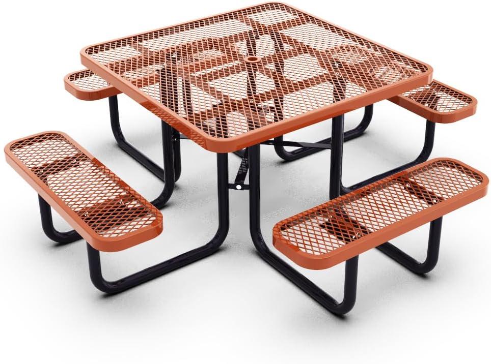Outdoorsiness Quick Ship 46" Square Expanded Metal Picnic Table - Thermoplastic Coated, UL Certified, Commercial Grade