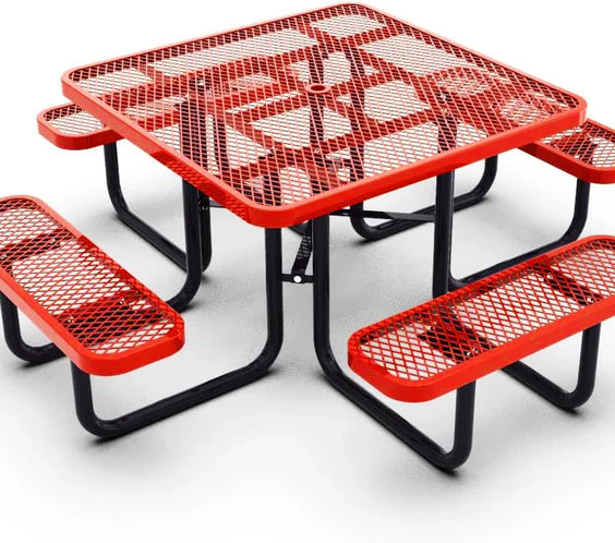 Outdoorsiness Quick Ship 46" Square Expanded Metal Picnic Table - Thermoplastic Coated, UL Certified, Commercial Grade