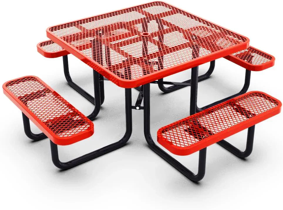 Outdoorsiness Quick Ship 46" Square Expanded Metal Picnic Table - Thermoplastic Coated, UL Certified, Commercial Grade