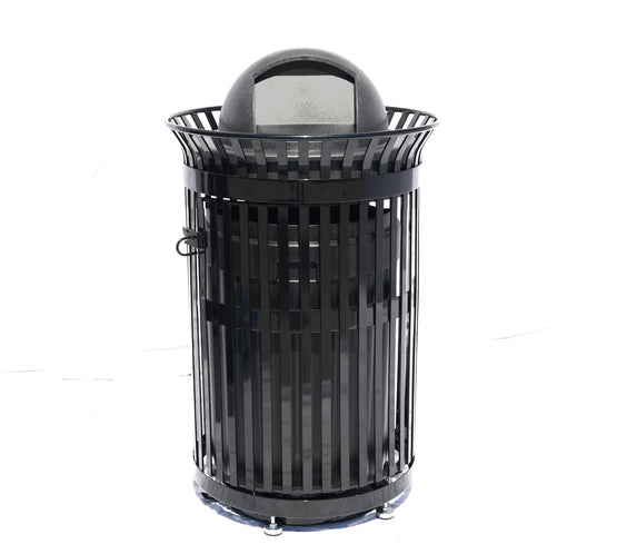 45 Gallon Slatted Commercial Outdoor Trash Receptacle – Side Opening with Dome Lid & Liner