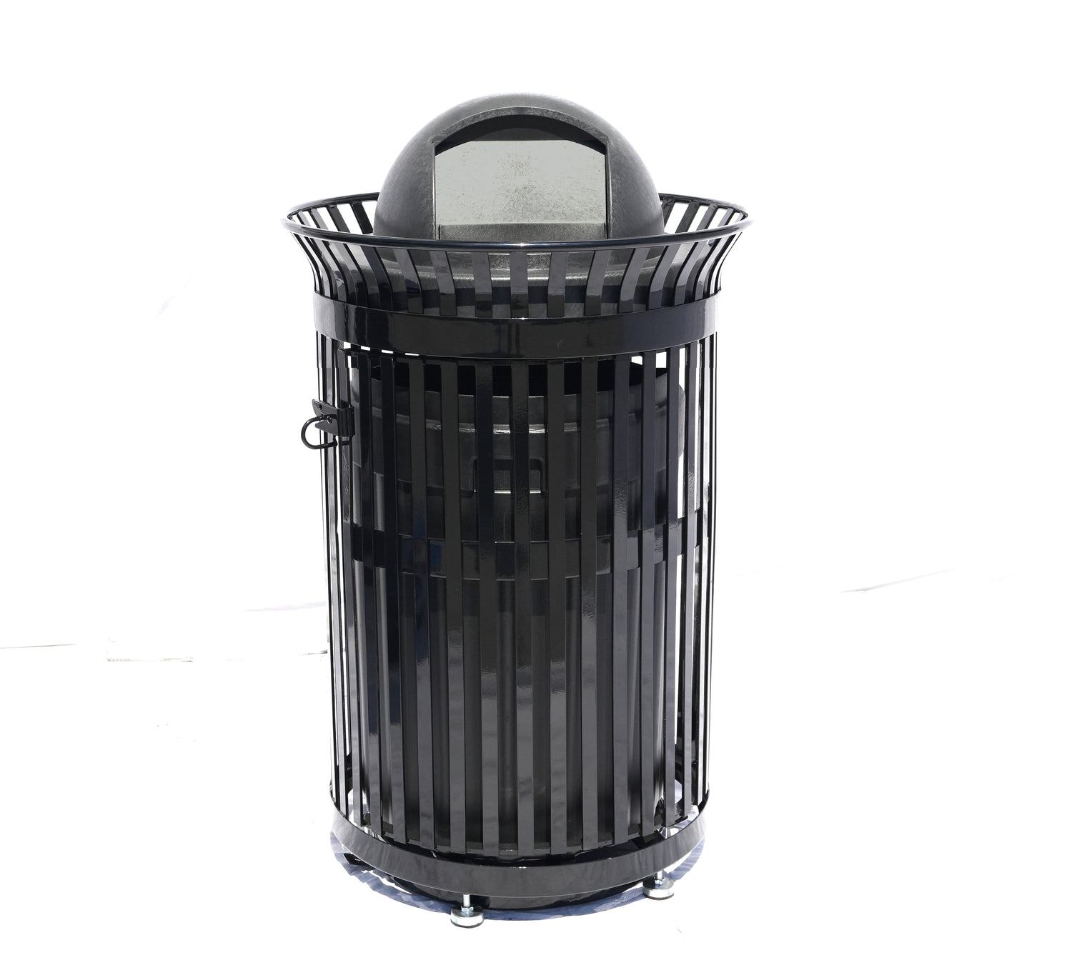 45 Gallon Side Opening Slatted Commercial Trash Receptacle With Dome Lid & Liner