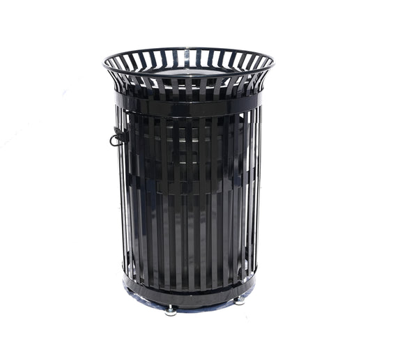 45 Gallon Slatted Commercial Outdoor Trash Receptacle – Side Opening with Flat Lid & Liner