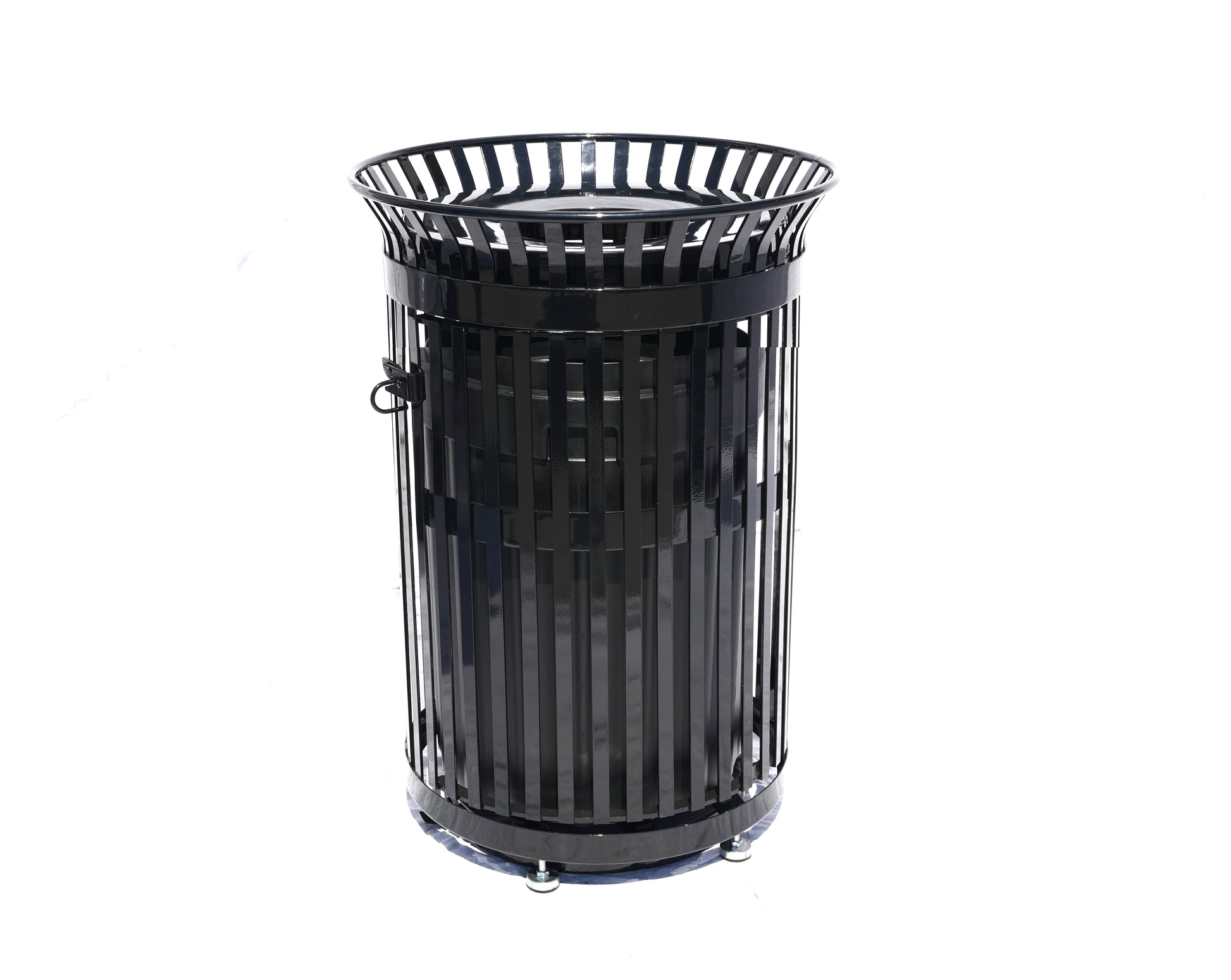 45 Gallon Slatted Commercial Outdoor Trash Receptacle – Side Opening with Flat Lid & Liner