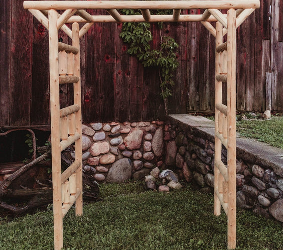 Cedar Log Large Garden Arbor – Side View – Lakeland Mills
