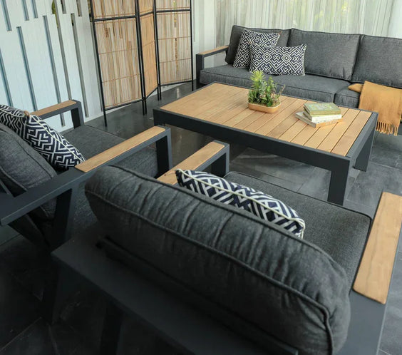 Oceanic Commercial Coffee Table - Aluminum with Teak