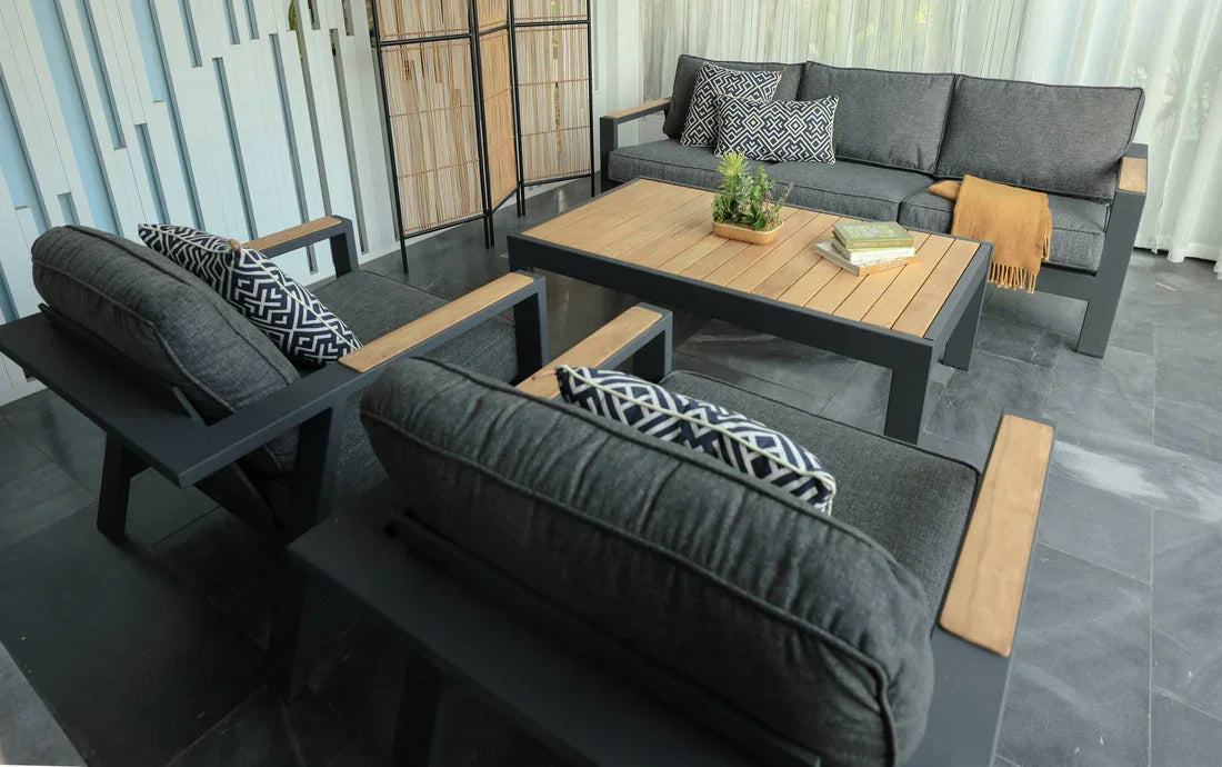 Oceanic Commercial Coffee Table - Aluminum with Teak