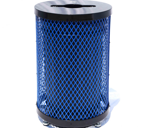 36 Gallon Diamond Expanded Steel Commercial Outdoor Trash Can – Plastic Dome Lid, Liner & Base