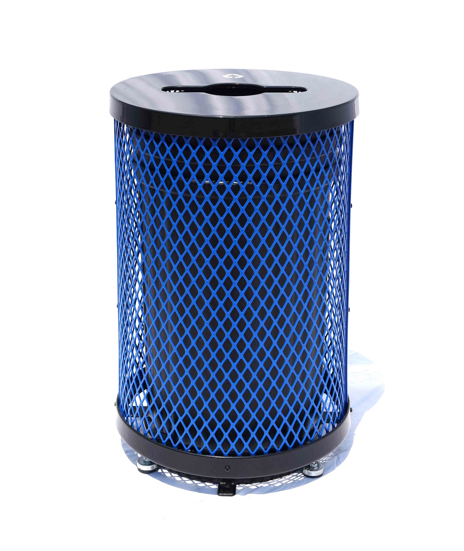 Commercial 36 Gallon Diamond Steel Recycle Trash Can With Plastic Dome Lid, Liner & Base - BLUE
