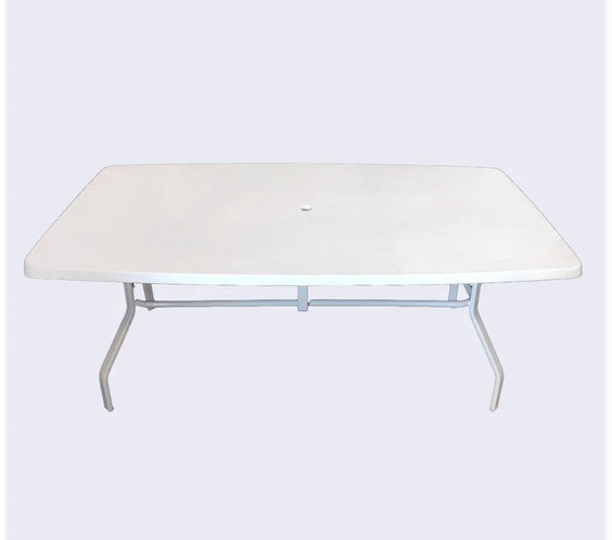 Beach Club 42x72in Rectangular Fiberglass Commercial Pool Patio Table – Aluminum Frame