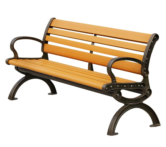 Heritage Style 6ft Recycled Plastic - Light Commercial Park Bench With Back – Aluminum Frame, Quick Ship