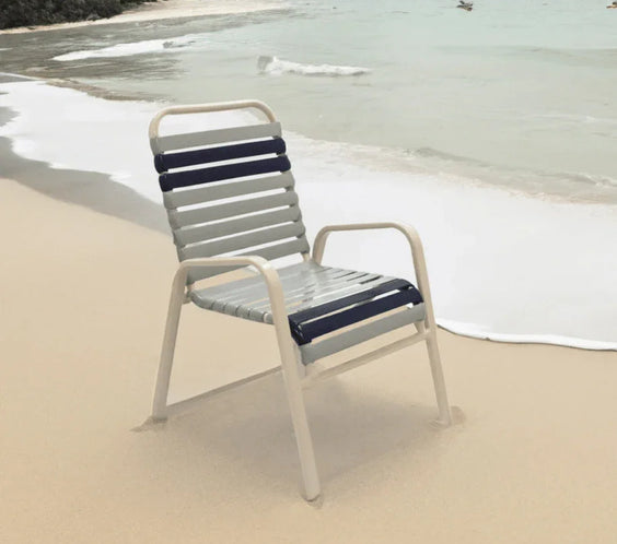 Vinyl Strap Commercial Pool Side Dining Chair with Comfort Arm