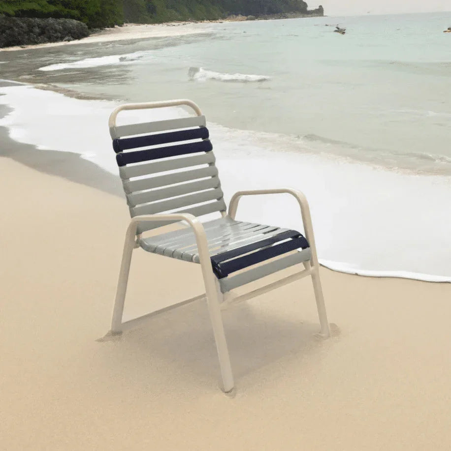 Vinyl Strap Commercial Pool Side Dining Chair with Comfort Arm