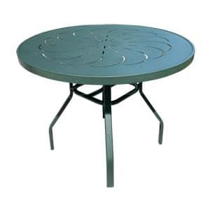Oasis 36in Round Aluminum Commercial Pool Patio Table – Punched Top, Rectangular Legs