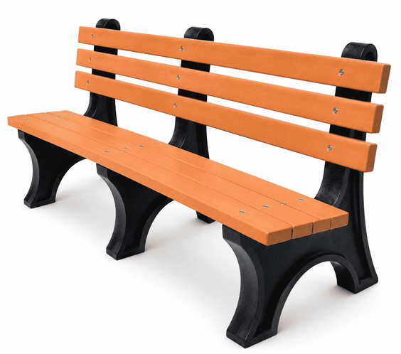 Commercial 6ft Recycled Plastic Bench with Back – 100% HDPE, Heavy-Duty Frame