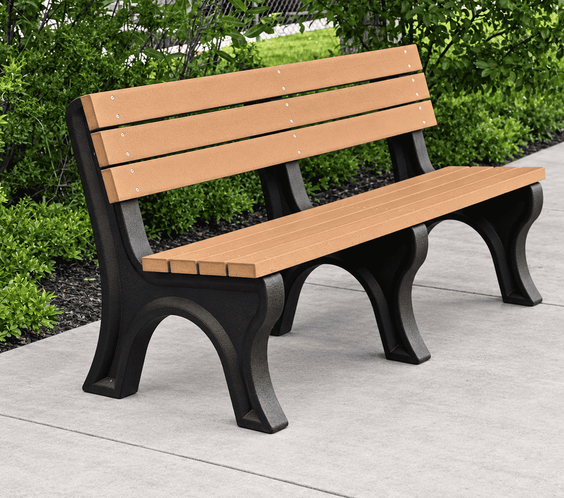 Commercial 6ft Recycled Plastic Bench with Back – 100% HDPE, Heavy-Duty Frame