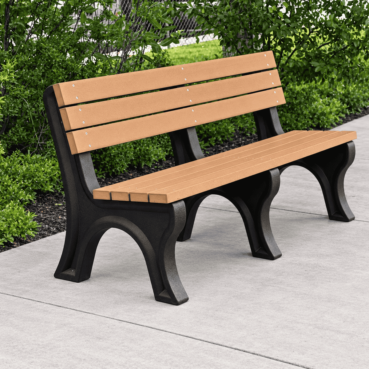 Commercial 6ft Recycled Plastic Bench with Back – 100% HDPE, Heavy-Duty Frame
