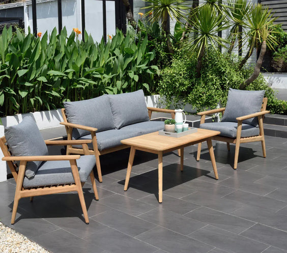 Flores 4 Piece Deep Seating Cushioned Conversation Set - Teak Patio Sofa Set