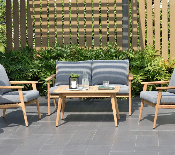 Flores 4 Piece Deep Seating Cushioned Conversation Set - Teak Patio Sofa Set