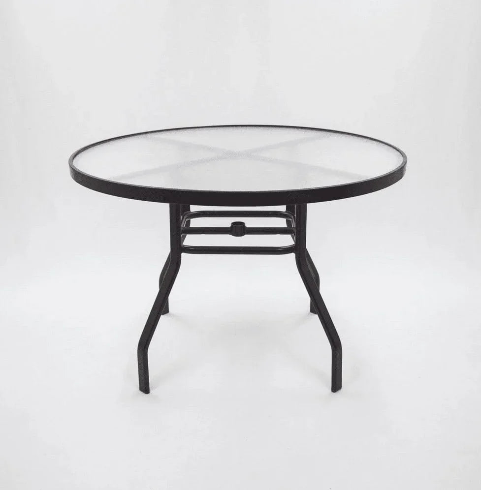 Oasis 42in Round Acrylic Commercial Pool Patio Table – Rectangular Aluminum Tubing