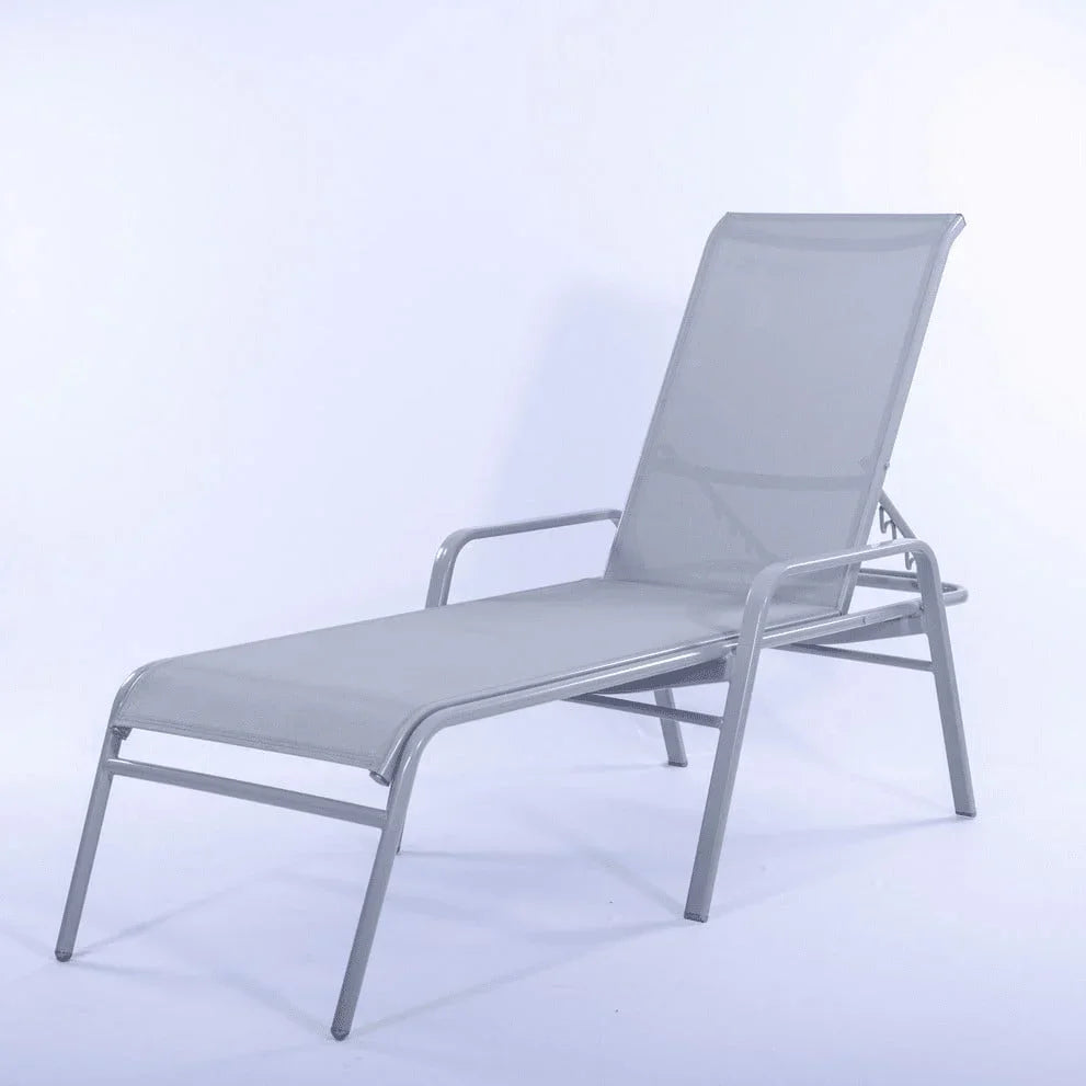 Commercial Sling Pool Chaise Lounge with Armrests - 16 in Height
