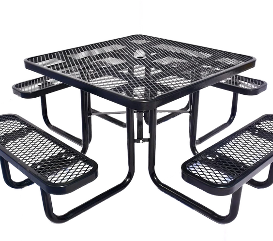 Outdoorsiness Quick Ship 46" Square Expanded Metal Picnic Table - Thermoplastic Coated, UL Certified, Commercial Grade