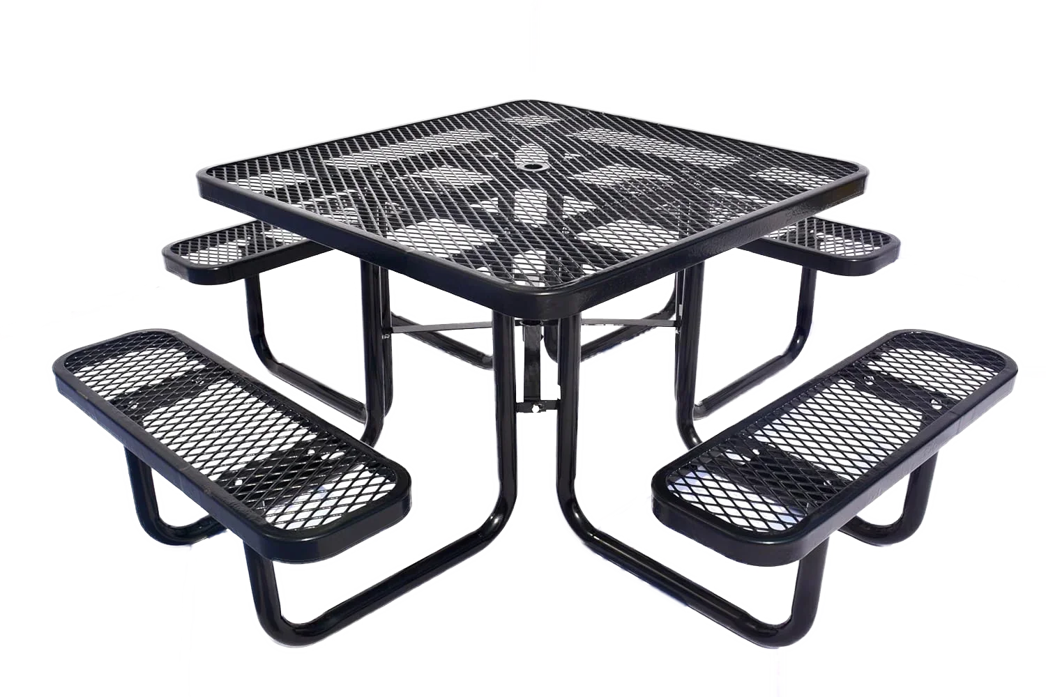 Outdoorsiness Quick Ship 46" Square Expanded Metal Picnic Table - Thermoplastic Coated, UL Certified, Commercial Grade