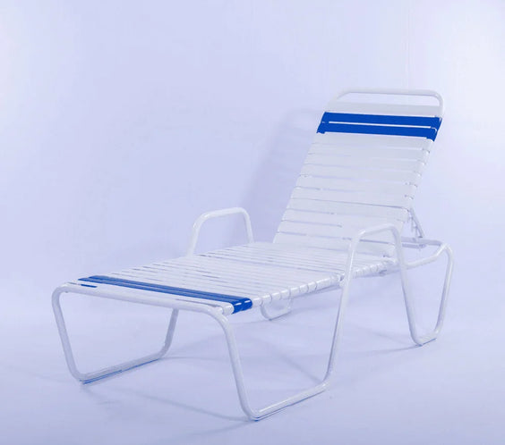 Vinyl Strap Commercial Pool Chaise Lounge - 14 in Height with Armrests