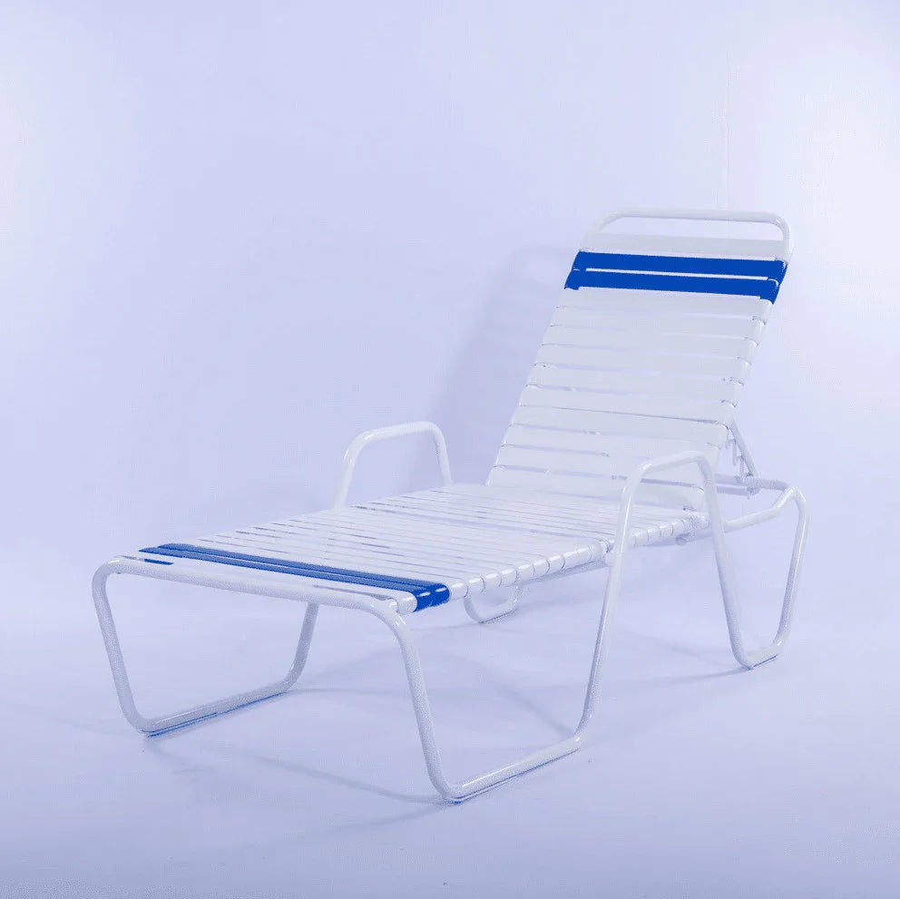 Vinyl Strap Commercial Pool Chaise Lounge - 14 in Height with Armrests
