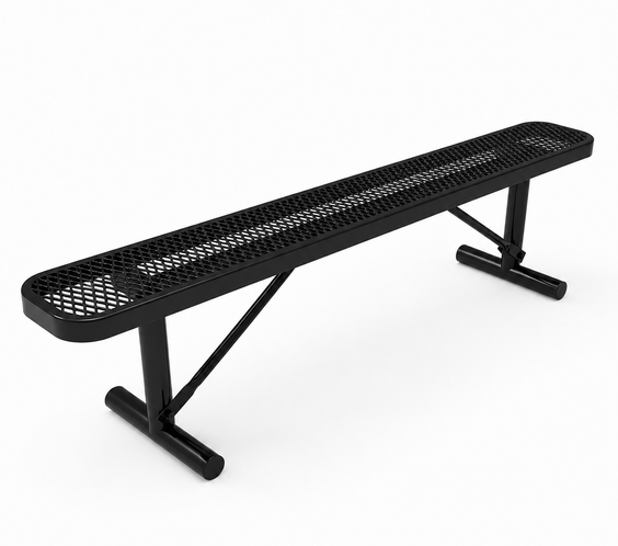 Commercial 6ft Expanded Metal Park Bench Without Back – Thermoplastic Coated, Quick Ship