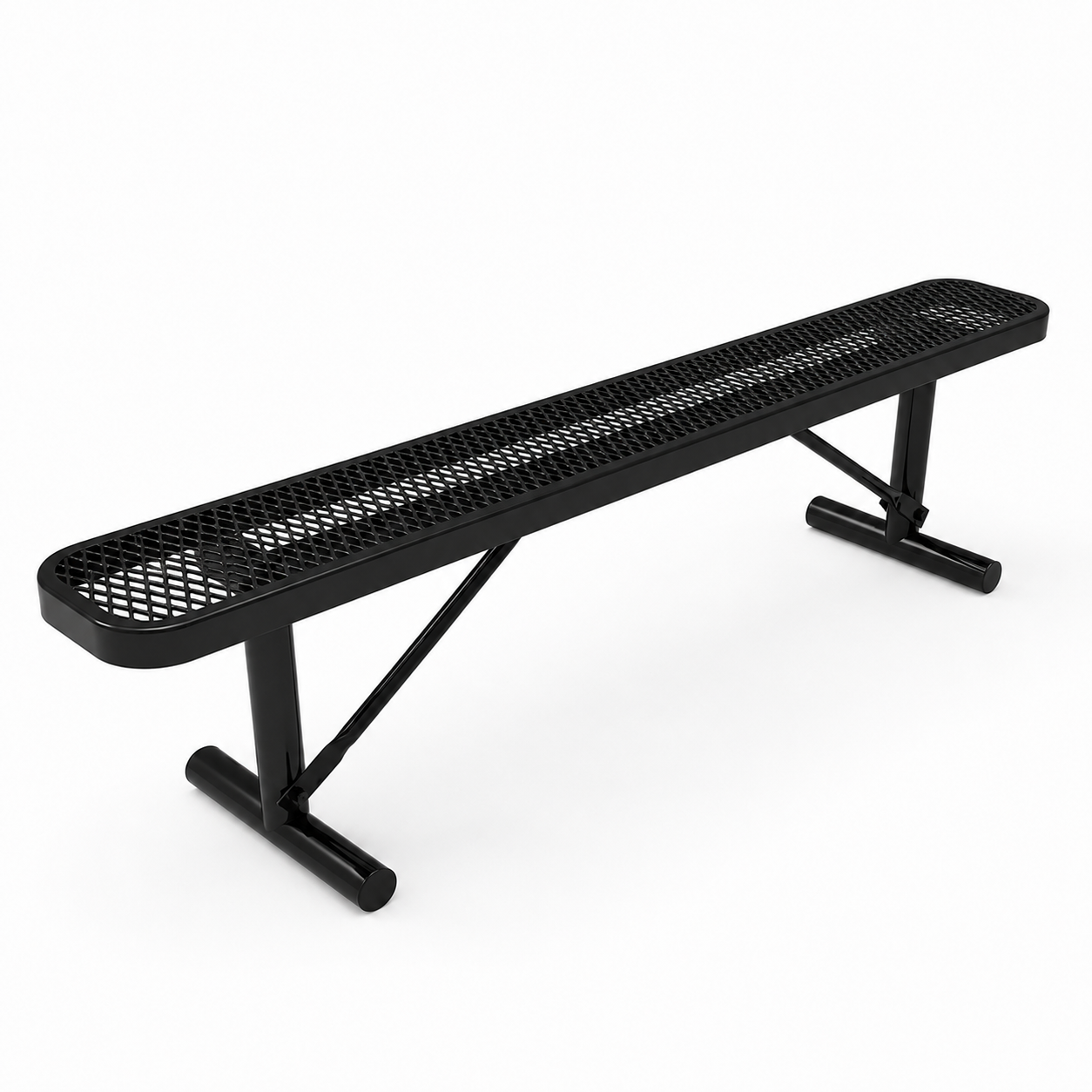 Commercial 6ft Expanded Metal Park Bench Without Back – Thermoplastic Coated, Quick Ship