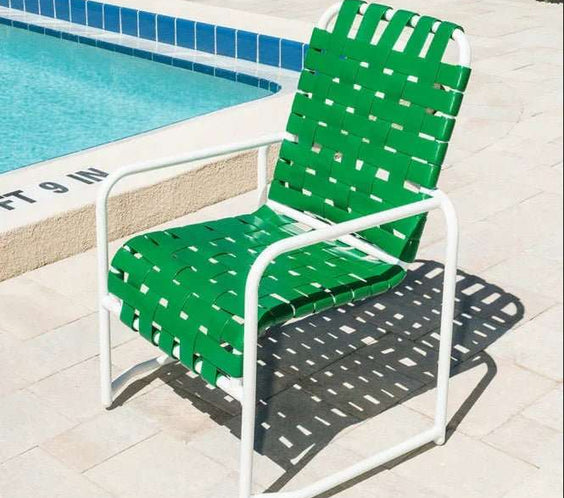 Basket Weave Vinyl Strap Commercial Pool Dining Chair – Sled Base - Outdoorsiness