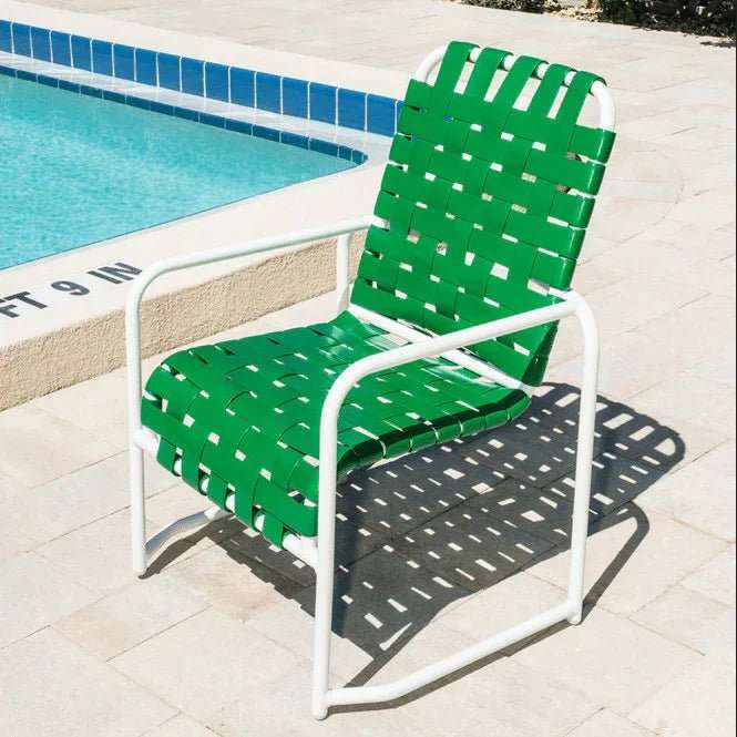 Basket Weave Vinyl Strap Commercial Pool Dining Chair – Sled Base - Outdoorsiness