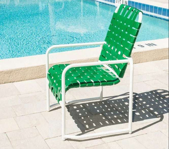 Basket Weave Vinyl Strap Commercial Pool Dining Chair – Sled Base - Outdoorsiness