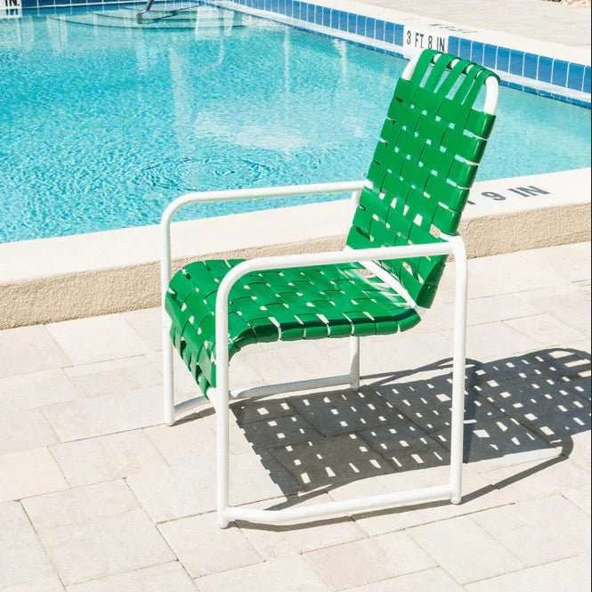 Basket Weave Vinyl Strap Commercial Pool Dining Chair – Sled Base - Outdoorsiness