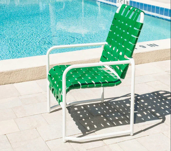 Basket Weave Vinyl Strap Commercial Pool Dining Chair – Sled Base
