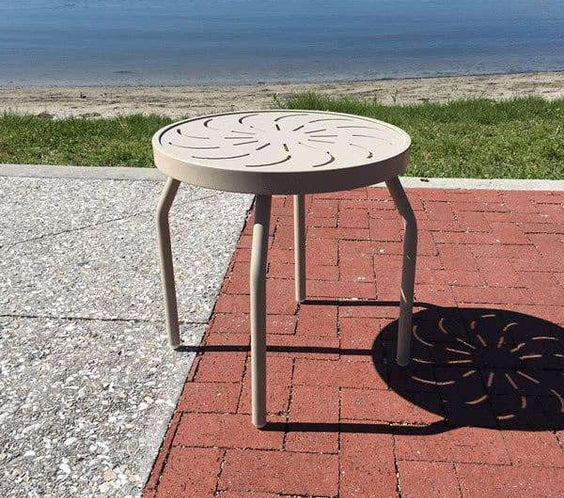 Beach Club 18in Round Aluminum Pool Side Table – Punched Top, Round Legs - Outdoorsiness