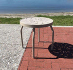 Beach Club 18in Round Aluminum Pool Side Table – Punched Top, Round Legs - Outdoorsiness