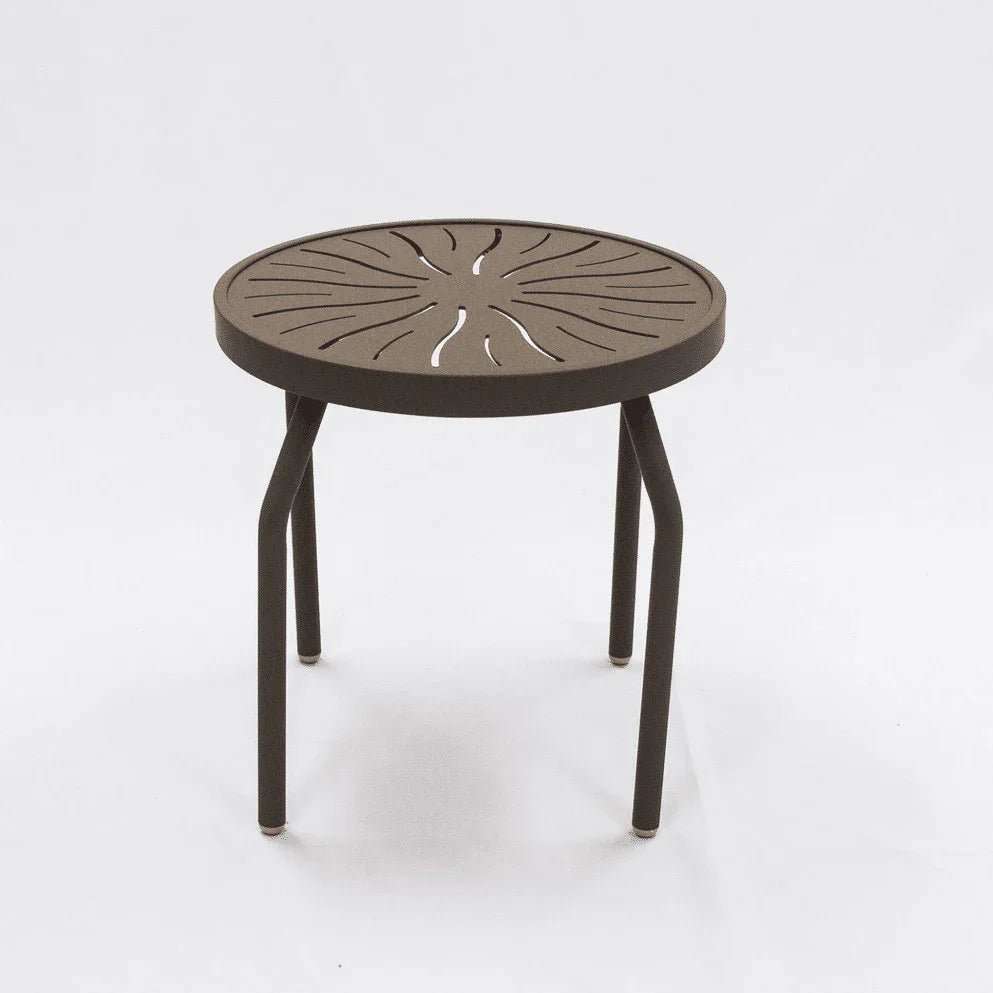 Beach Club 18in Round Aluminum Pool Side Table – Punched Top, Round Legs - Outdoorsiness