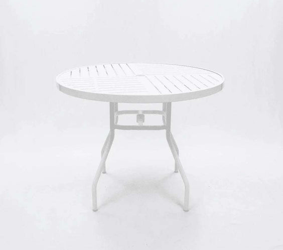 Beach Club 36in Round Aluminum Commercial Pool Patio Table – Punched Top, Round Legs - Outdoorsiness