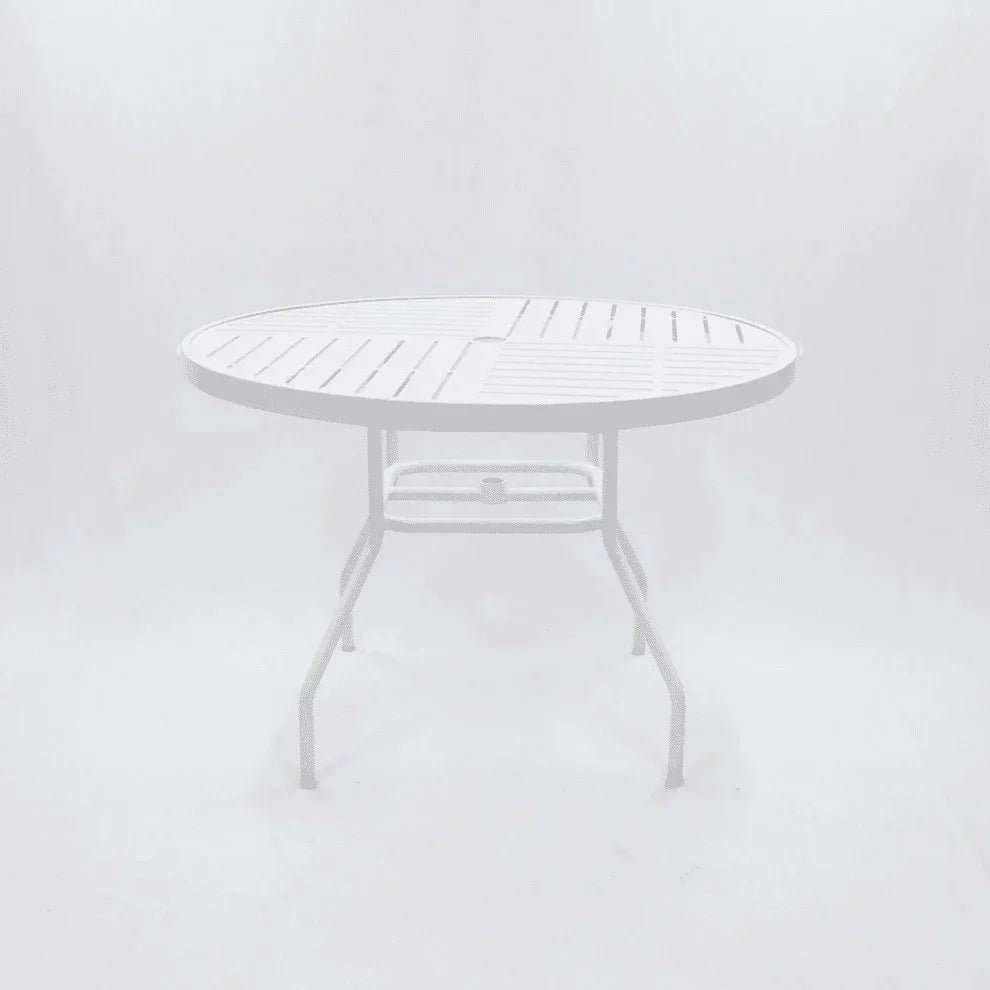 Beach Club 42in Round Aluminum Commercial Pool Patio Table – Punched Top, Round Legs - Outdoorsiness