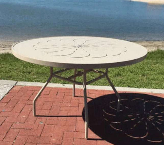 Beach Club 42in Round Aluminum Commercial Pool Patio Table – Punched Top, Round Legs - Outdoorsiness